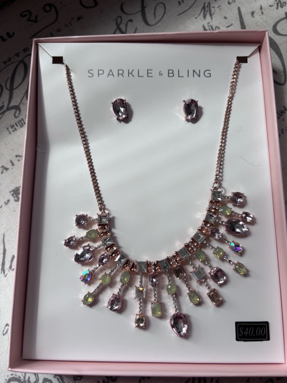 Rose Gold Necklace & Earrings Set